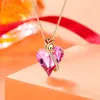 Pendentif Colliers COCOM Romantique Rose Fleur Coeur Collier Rose Cristal Autrichien Plaqué Or Saint Valentin Bijoux Cadeau Pour Petite Amie