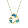 Hänge halsband söta tre delfiner halsband vit blå opal sten djur vintage guld silver färg kedja för kvinnor