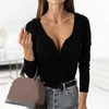 Camicette da donna Camicetta da donna Vestibilità aderente Stile pendolarismo Scollo a V Casual Tinta unita Manica lunga a costine Top Abbigliamento per uscire