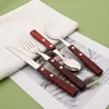 Dinnerware Sets Wood Handle Set Stainless Steel Tableware Knife Fork Spoon Flatware Dishwasher Safe Cutlery Service For 8
