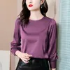 여자 블라우스 셔츠 2023 자카드 실크 여자 새틴 긴 소매 여자 빨간 상판과 버튼 blusas para mujer