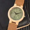 Wristwatches Creative Bambood Wooden Wristwatch Green Dial Quartz Wood Watch For Men Women Brown Leather Band Watches Simple Clock Gift