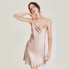 Kvinnors sömnkläder Natural Silk Nightgown for Women Sleeveless Sling Nightwear Sexig V Neck Dress Ladies Girls Pure Nightdress