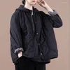 Women's Trench Coats Large Size Women's Autumn And Winter Cotton Quilted Jacket 2023 Korean Loose Rhombus Hidden Button Short Thin Coat