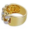 Krakujący kształt kubańskiego łańcucha Rins Band 18 -krotny złoty pierścionek dla mężczyzn Hip Hop Biżuteria