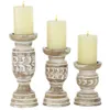 Country Carved Wood Candle Holder with Light Brown Whitewashed Finish, Set of 3 6 , 8 , 10 H