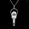 Pendant Necklaces YJXP Reiki Fashion Natural Stone Carved Skull Charms Pendulum Hexagonal Prism Crystal Necklace For Jewellery Making