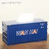 Organization Retro Cargo Model Container Tissue Box Cover Desktop Paper Holder Storage Napkin Case Organizer Ornament Wet Wipes Decoration