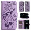 Étui portefeuille en cuir pour téléphone portable rose étuis pour iPhone 14 13 12 11 PRO MAX XR XS Samsung S21 plus S20 deux emplacements pour cartes étuis en cuir fleur rose couverture