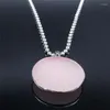 Pendant Necklaces Round Stainless Steel Natural Stone Women Pink Silver Color Big Long Necklace Jewelry Acier Inoxydable Bijoux N4502S04