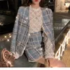 Work Dresses Blue French Small Fragrance Coat Women's Autumn 2023 Temperament Celebrity Net Tweed Suit Skirt Two Piece Set