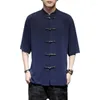 Ethnic Clothing Summer Men Linen Shirt Chinese Style Retro Casual Tops Plus Size Traditional Asian Clothes Tang Suit For Man 30592