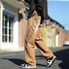 Heren jeans Amerikaanse streetwear grunge y2k hiphop denim broek letter print appliques baggy bruin voor mannen rechte been blauwe broek