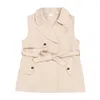 Cotone Bambini Ragazze Vestito Colletto rovesciato Senza maniche Gonna principessa Cintura Bowknot Abiti per bambini Abbigliamento per bambini