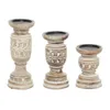 Country Carved Wood Candle Holder with Light Brown Whitewashed Finish, Set of 3 6 , 8 , 10 H