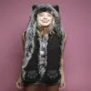 9 Styles Warm Winter Faux Animal Fur Hat Fluffy Plush Cap Dint Hood Scarf Shawl with Gloves Set Leopard Panda Hat Scarf Set278e