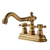 Robinets de lavabo de salle de bain Bassin 360 Pivotant Bronze Brossé Robinet À Double Poignée En Laiton Mitigeur D'eau Monté Sur Le Pont