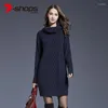 Sukienki swobodne długie rękawy Bodycon Turtleeck Mini Women Jumper Knitted Striped Silny zimowy sweter