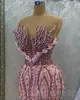 Aso Ebi 2023 arabe rose sirène robe de bal perles paillettes dentelle soirée formelle fête deuxième réception anniversaire robes de fiançailles robes Robe de soirée SH028