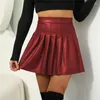 Skirts Leather Mini Women High Waist Pleated Latex A-Line Circle Skirt Rave Dance Bottoms Clubwear Female