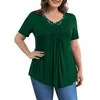 Chemisiers pour femmes chemises grande taille dentelle hauts 2023 été à manches courtes col en v noir vert chemise élégant chemisier vêtements femmes