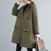 Women's Trench Coats 2023 Autumn And Winter Padded Coat Large Size Thickened Hooded Quilted Argyle Jacket Loose Medium Long Cotton Clothes