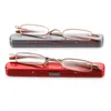 Sunglasses Fashion Portable Slim Small Mini Reading Glasses With Case Women Men Metal Frame Resin Lens Eyewear Strength 1.00- 4.00