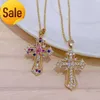 Großhandel Mode Diamant Gold Kreuz Anhänger Halskette für Frauen