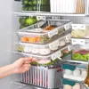 Storage Bottles Fridge Crisper Stackable Good Seal Scallion Hollow Out Food Box Timer Vegetable Kitchen Supplies