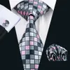 Grid Gray Pink Silk Tie Hanky ​​Cufflinks Mens Set Jacquard Woven Classic 8 5 cm breedte Wedding Party Business N-0482199C