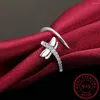 Cluster Rings 925 Sterling Silver Luxury Clear Zircon Dragonfly Opening Ring Insect Anillos De Prata For Women Trendy Fine Jewelry BSR384