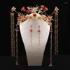 Necklace Earrings Set Red Chinese Classical Bridal Wedding Long Chains Hanfu Tiara Crown Hair Accessories Phoenix Hairpin Combs