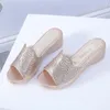 Pantoufles Comemore Été Femmes Confortable Respirant Wedge Mesh Strass Chaussures Pour Femmes Personnes Âgées Zapatos De Mujer