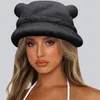 Basker hink hattar svart hakband för kvinnor öron björn varm hatt tjocka bassäng män mössa vinter söt baseball fuzzy