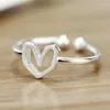 Anneaux de mariage Simple mode coeur amour couleur argent bague de promesse réglable pour les femmes petit doux délicat bijoux à la mode en gros