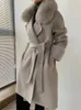 Femmes laine 2023 printemps femmes laine cachemire pardessus col de fourrure véritable femme veste vison manchette manteau
