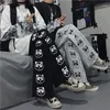 Calça feminina estilo coreano perna larga outono inverno moda 2023 panda estampa calça feminina harajuku tintas casuais soltas capris