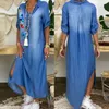 Casual Dresses Summer Denim Dress 2023 Spring Blue V-Neck Half Sleeve Maxi Split Long Vestidos FemmeCasual