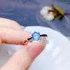 Bagues de grappe belle bague topaze naturelle pour femmes argent bleu océan couleur gemme réel 925 fille cadeau d'anniversaire rond