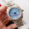 High-end 2813S automatic mechanical ladies watch Classic stainless steel strap with diamonds 36mm light blue fashion ladies Wristw1984