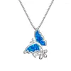 Hänge halsband blå vit opal stenhalsband söt fjäril blommor läcker guld silver färgkedja för kvinnor smycken