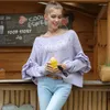 Women's Sweaters Slash Collar Sweater 2023 Spring Autumn Womens Flat Shoulder Tops Beading Knitted Flare Sleeve Pullover Jumpers