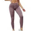 Active Pants Women Ribbed Leggings Push Up Seamless Fitness Stripe Drawstring Yoga Trousers Sweat-Absorbent Bottom Tights Gym Running