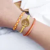 Link Bracelets Handmade Tibetan 3pcs Braided Bracelet Set Yellow Tree Of Life OM Symbol Charm Adjustable For Woman Man Gift Wax String