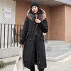 Damen Trenchcoats Plus Size Frauen Winter Lange Jacke Wolle Liner Koreanischen Stil Dünne Weibliche Kalten Mantel Feste Kapuze mit Pelzkragen