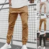 Calças masculinas da moda calças casuais com cordão macio masculino cor sólida jogger esportes