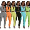 Pantalones de dos piezas para mujer 2023 Moda Mujer Ropa deportiva Traje de manga larga Solapa Top corto con bolsillos Chándal 6 colores