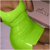 Casual klänningar sexig rosa pu läder bodycon klänning sommar kvinnor ärmlös lågskuren baksäck elastisk mini party klubb vestido drop d dh2up