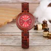 Wristwatches Vintage Red Wood Women's Quartz Wrist Watch Elegant Stylish Ladies Full Wooden Bangle Female Folding Clasp Casual Styles