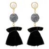 Dingle örhängen Bohemian Ethnic Fashion Stripe Ball Tassel For Women Red Black Pink Big Long Simulated Pearl Drop Statement